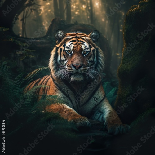 Amazing Bengal tiger in the nature wildlife forest  Tiger in wildlife realistic photography made with generative ai technology