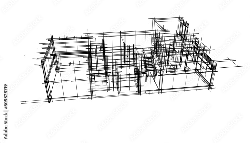 Architectural drawing of a house 3d  sketch