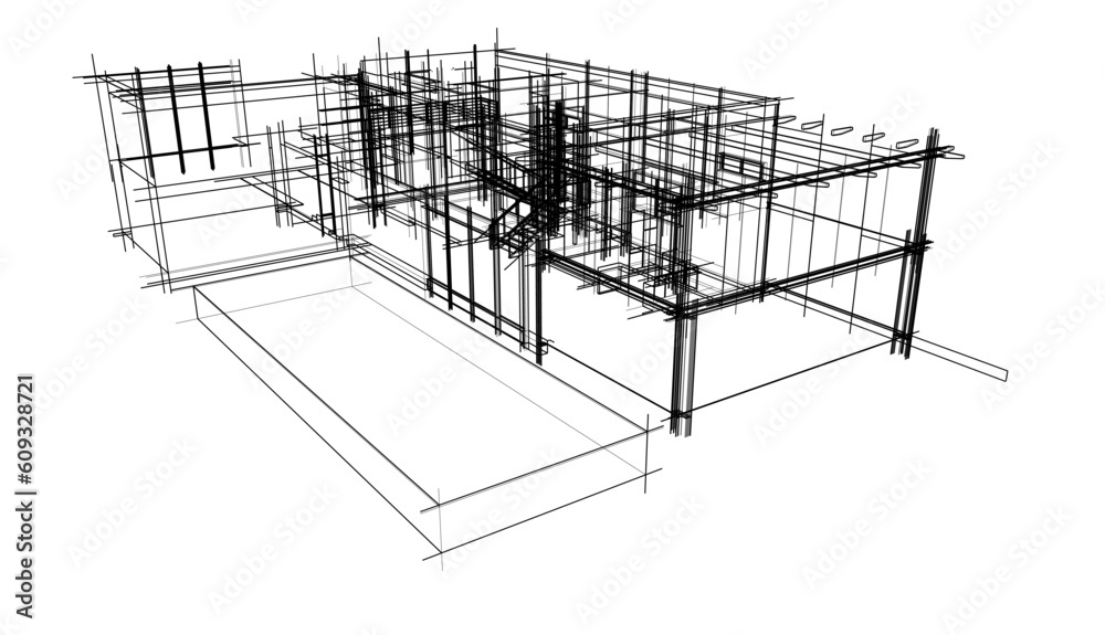 Architectural drawing of a house 3d sketch Architectural drawing of a house 3d sketch