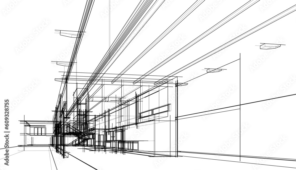 Architectural drawing of a house 3d sketch Architectural drawing of a house 3d sketch