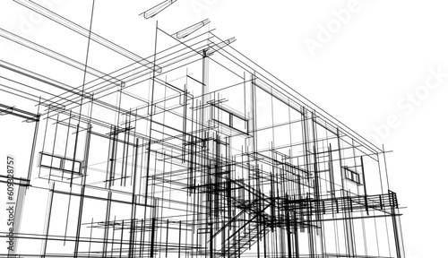 Architectural drawing of a house 3d sketch