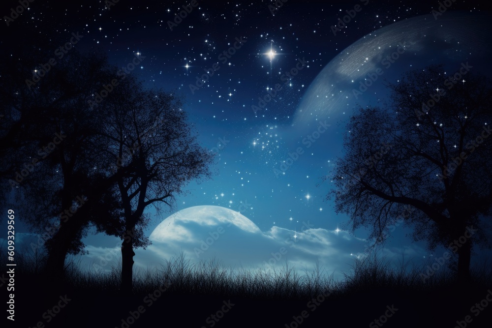 a starry night sky, with the moon and stars shining in the background, created with generative ai a starry night sky, with the moon and stars shining in the background, created with generative ai