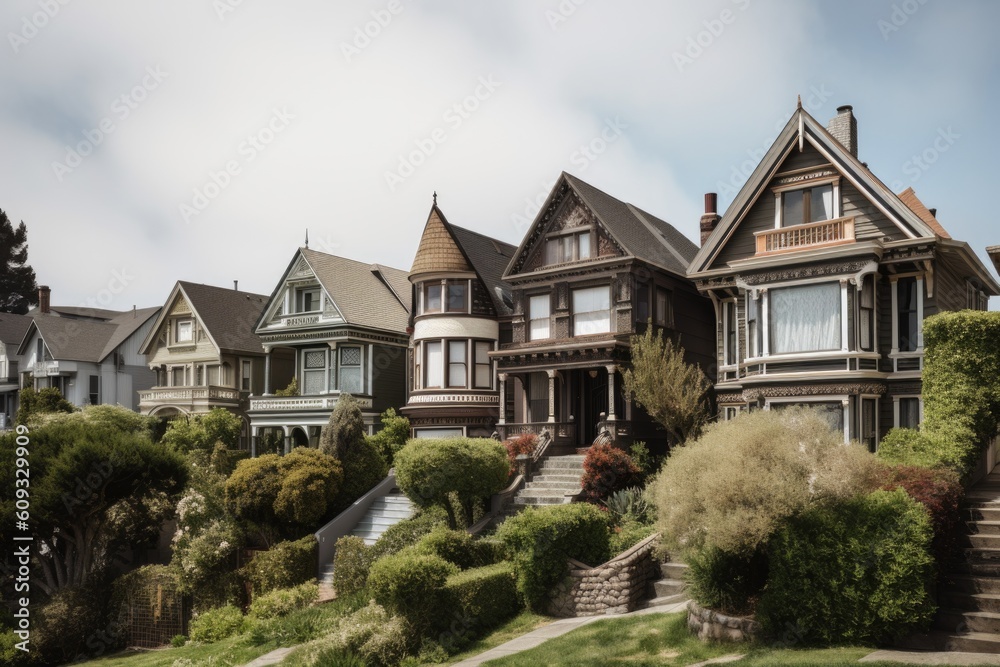 a neighborhood with a variety of houses, ranging from tiny cottages to grand mansions, created with generative ai a neighborhood with a variety of houses, ranging from tiny cottages to grand mansions, created with generative ai