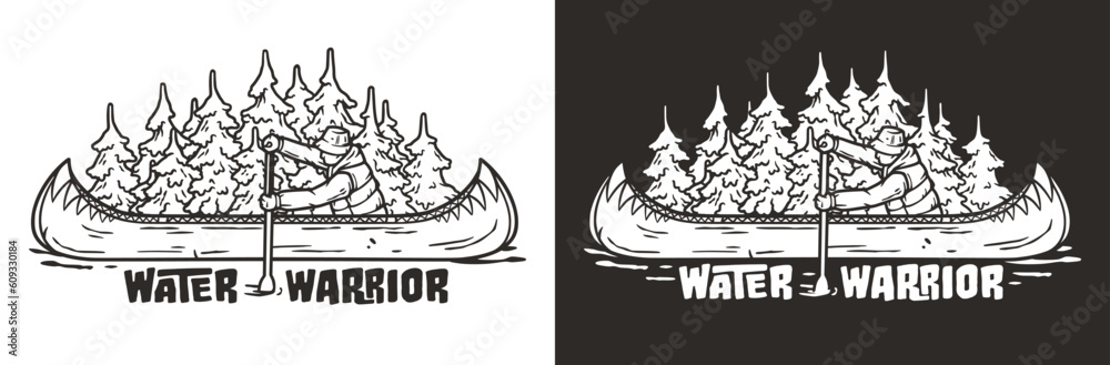 Kayaking sport print. Rafting on kayak on the river among the mountains Kayaking sport print. Rafting on kayak on the river among the mountains