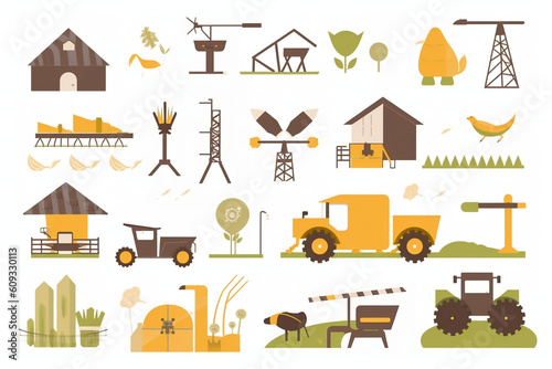Farming mega set elements in flat design. Bundle of harvesting, farmland. Vector illustration isolated graphic objects. 