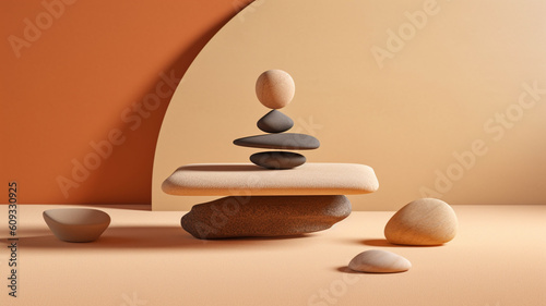 Beige background with stones. Natural showcase created with generative ai tools
