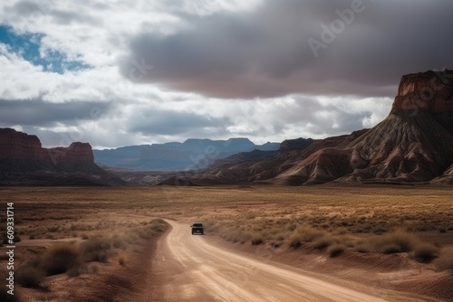 road trip through the dramatic and beautiful landscape of the american southwest, created with generative ai