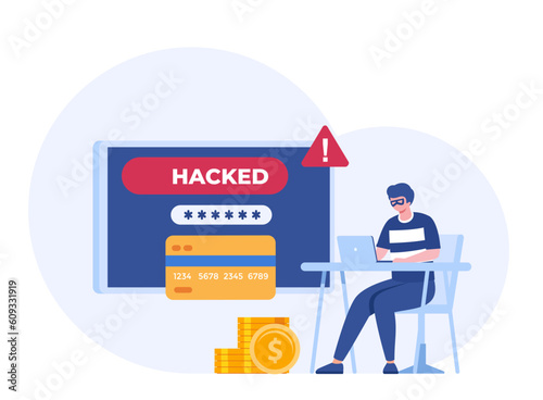 Hacking, phishing, scam and error, protection, cyber crime, internet security, system technology, flat design illustration vector banner and background