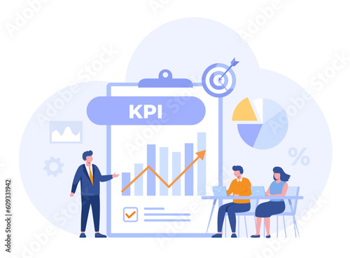 KPI metric, management business, target and performance, strategy, analyst, key performance indicator,Flat vector illustration banner background
