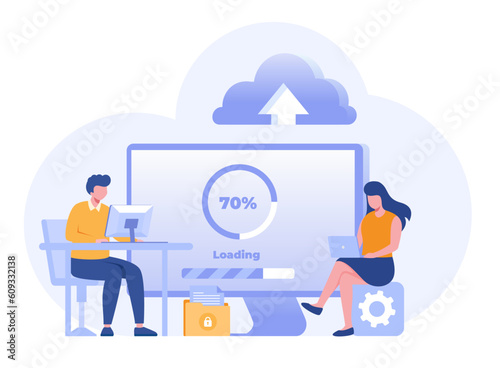 download file, document, upload file to cloud system, save, data, flat vector illustration banner background