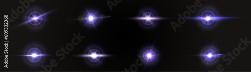 The bright sun shines with warm rays, vector illustration Glow of a blue-violet star on a transparent background. Flash of light, sun, twinkle. Vector for web design and illustrations.