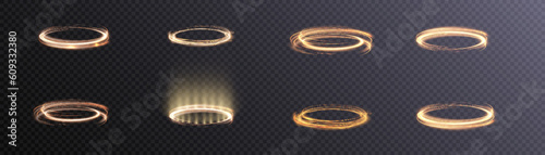 Round teleport podium. Light gold swirl. Sci-fi digital hi-tech in glowing HUD projector. Magic gate in fantasy game. Artificial Intelligence.	
