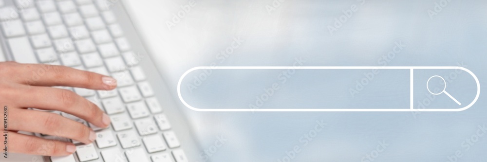 SEO, Search Engine Optimization. Woman typing on laptop computer keyboard searching the information, internet browsing. Web page banner, data search technology SEO, Search Engine Optimization. Woman typing on laptop computer keyboard searching the information, internet browsing. Web page banner, data search technology