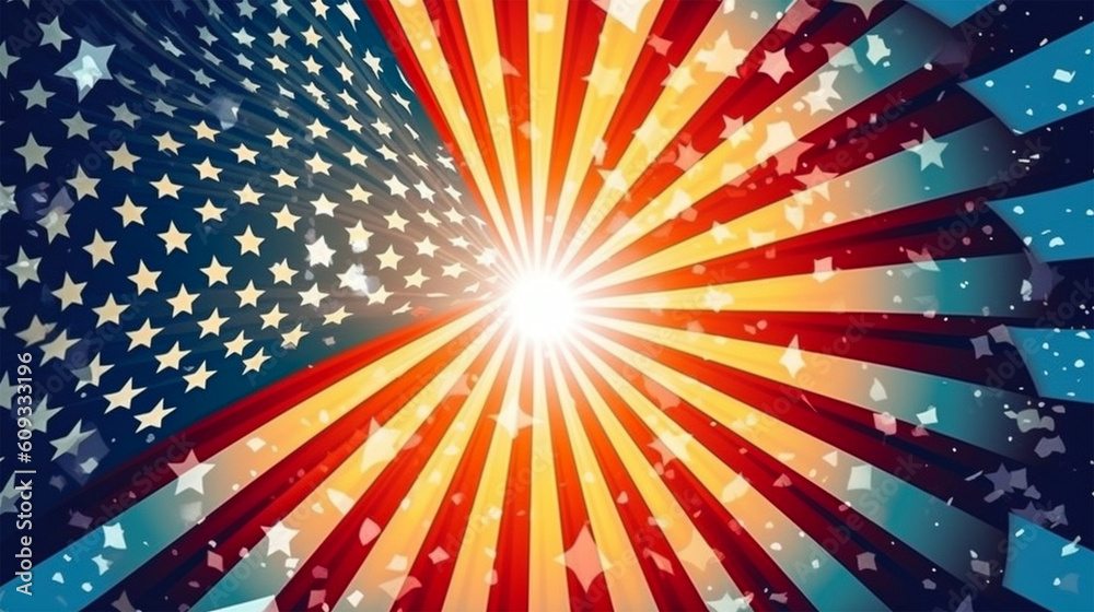 Fototapeta premium Independence day with USA flag and sunlight. Generative Ai.