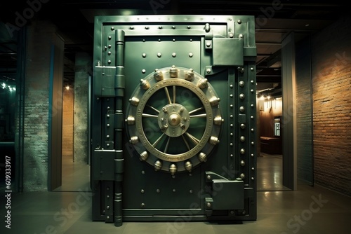 Vintage retail store bank vault door. Generative AI