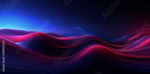 Futuristic Light Waves: Refraction in Dark Background with Indigo and Crimson Tones. Generative AI.