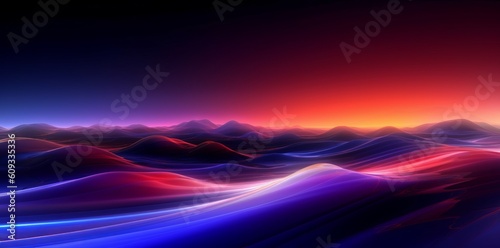 Futuristic Light Waves: Refraction in Dark Background with Indigo and Crimson Tones. Generative AI.