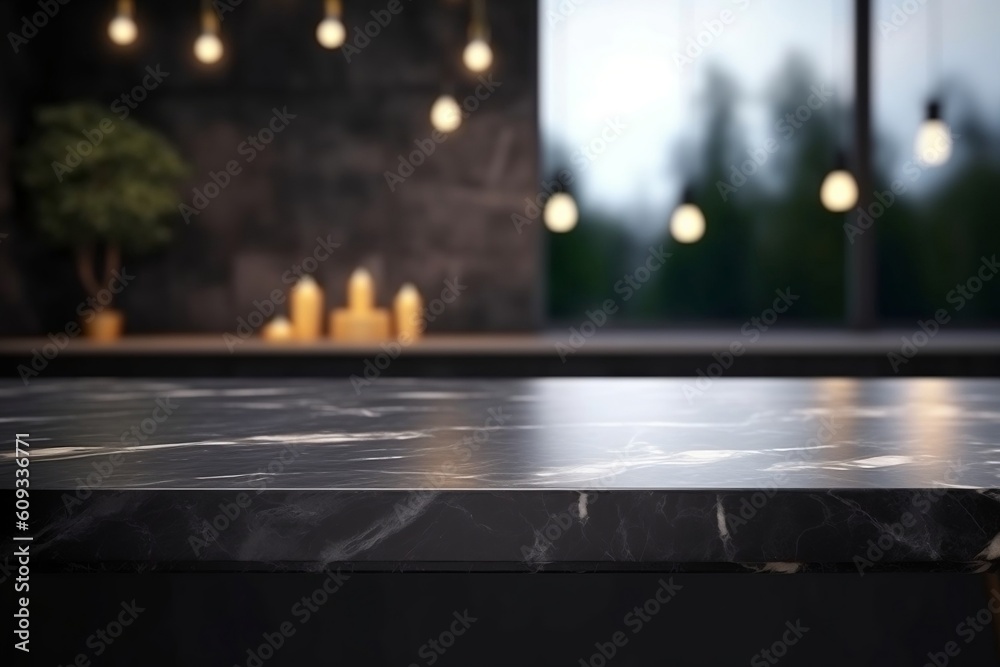 Modern Empty Dark Marble Table Top or Kitchen Island. Generative AI