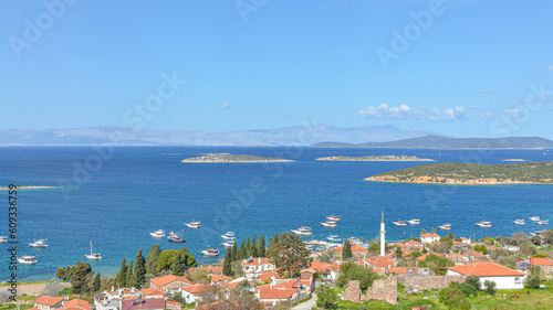 scenic view of Ildir bay from Erythrai antique ruins (Izmir province, Turkey)