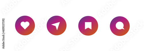Obraz na płótnie Set of generic social media user interface icons. Like, comment, share and save icons. Social media flat icon w salonie
