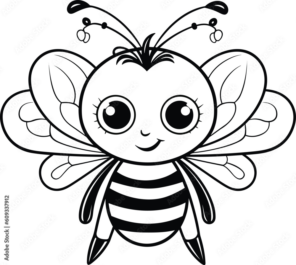 Bee, colouring book for kids, vector illustration	
