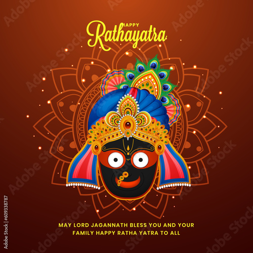 Beautiful vector illustration of Lord Jagannath on mandala background for Rathayatra celebration.