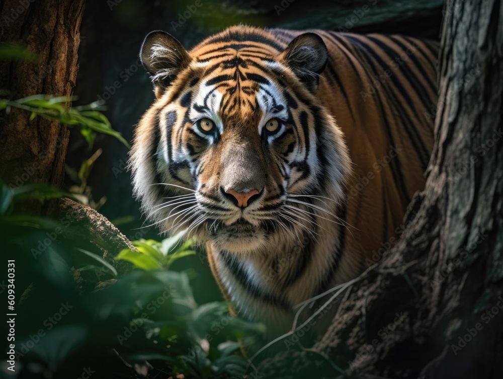 Bengal tiger, tiger in the forest. Generative Ai.
