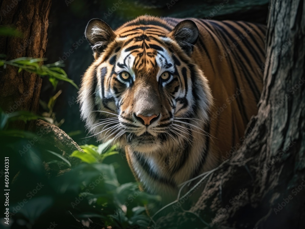 Bengal tiger, tiger in the forest. Generative Ai. Bengal tiger, tiger in the forest. Generative Ai.