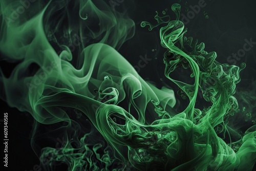 Green coloured smoke spreading in a dark background