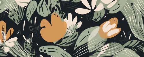 Hand drawn abstract flowers and organic shapes pattern. Collage contemporary print. Fashionable template for design, Generative AI