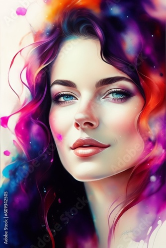 Ai Generative water color woman portrait 