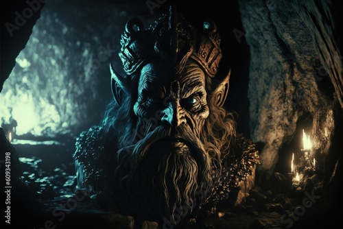 A dark evil old god below the ground in a cave, eldritch god, dark fantasy. photo