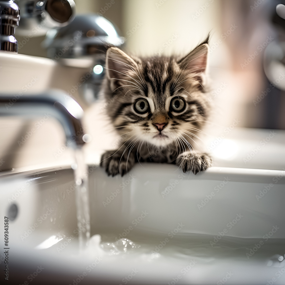 Cat in a bathroom. Illustration. Ai generation. Cat in a bathroom. Illustration. Ai generation.