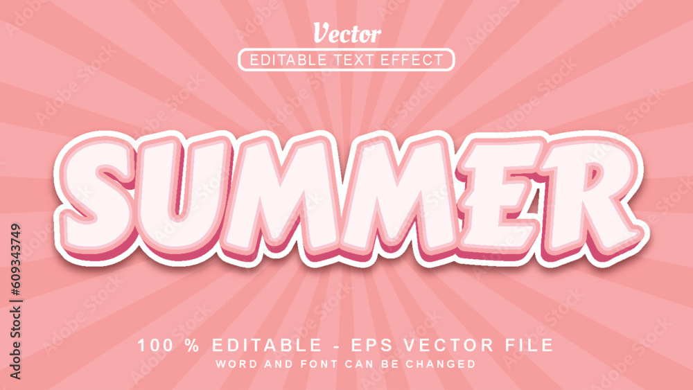 Editable 3d text effect summer simple style isolated on pink background