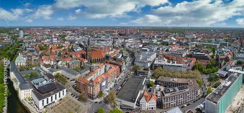 Aerial panoramic shot of Hanover old city centre