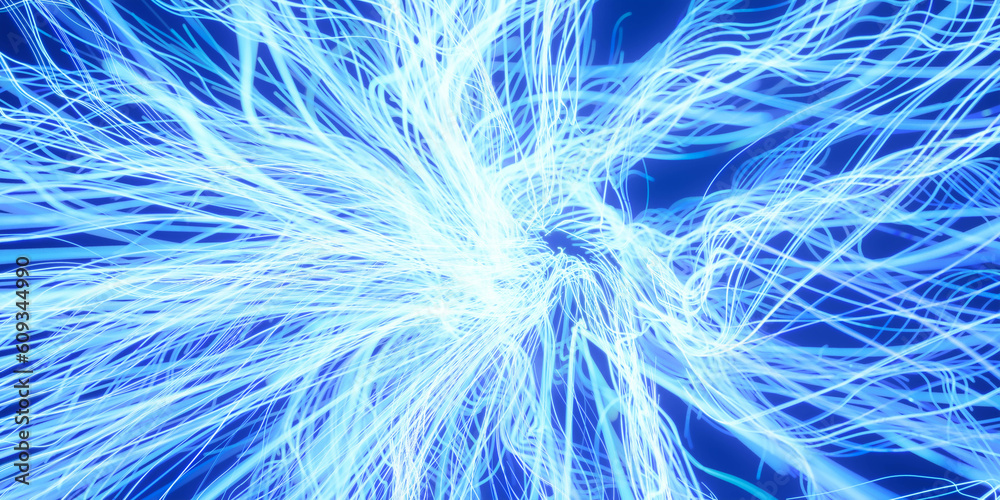 Obraz premium Illustration of a 3D rendered blue and white network of strings 3d render