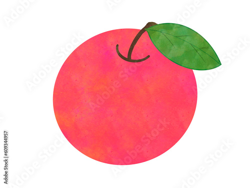 葉っぱ付きの赤いりんごの水彩イラスト