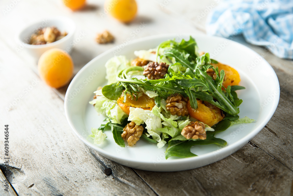 Healthy leaf salad with apricot and walnut Healthy leaf salad with apricot and walnut