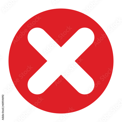 Red Cross Mark icon, Incorrect Cross Symbol and Rejected Symbol Vector Illustration,  red circle with cross