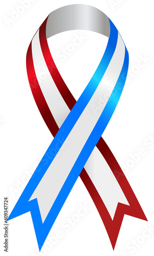 The red, white, & blue ribbon symbolizes American patriotism, 9/11 remembrance, military support. Also Used in Omaha after the Millard South High School shooting. 
 photo