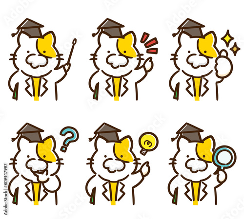Canvastavla 色々なポーズをする博士ねこのかわいいイラストセット