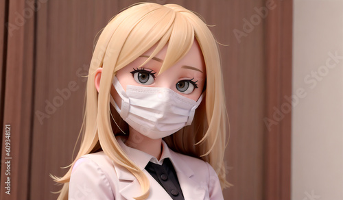 Portrait of a young female nurse in a medical mask. Woman doctor. Generative AI.
