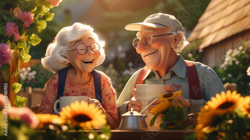 endearing smiling elderly couple Generative AI