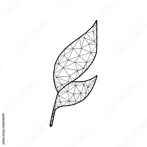 Leaves or branch vector illustration in polygonal style, isolated on white background