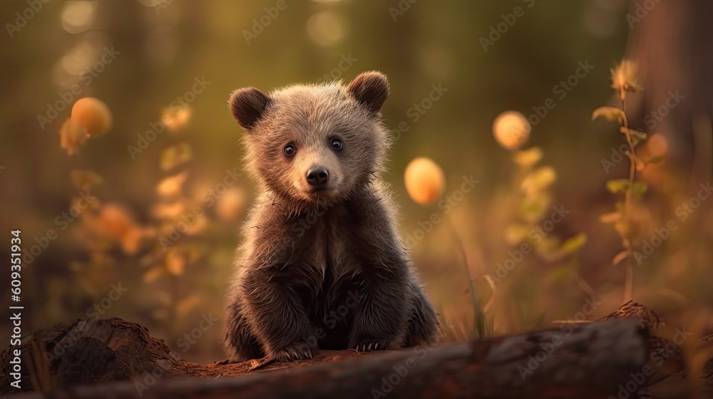 Obraz premium Cute baby bear in the forest. 