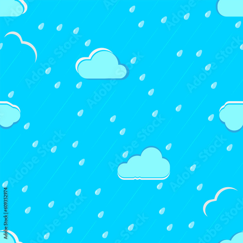 Rain pattern. Vector illustration raindrops, clouds, trickles of rain. randomly placed on an azure background.