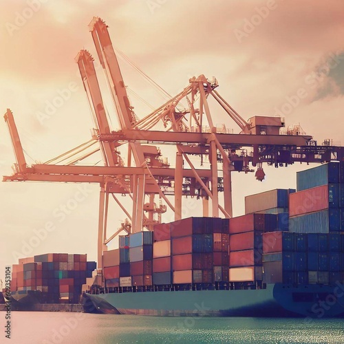 Containers in the port sea freight Generative AI