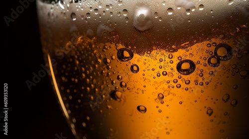 Glass of beer with foam, Closeup, Generative AI