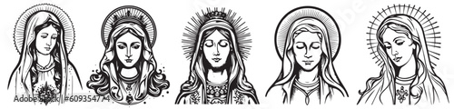 Our Lady virgin Mary. Vector illustration Madonna silhouette laser cutting photo