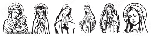 Our Lady virgin Mary. Vector illustration Madonna silhouette laser cutting